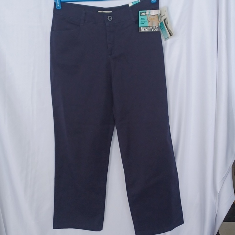 Lee Women's Plain Front Pants Slacks NWT Navy 10S, Tummy control
